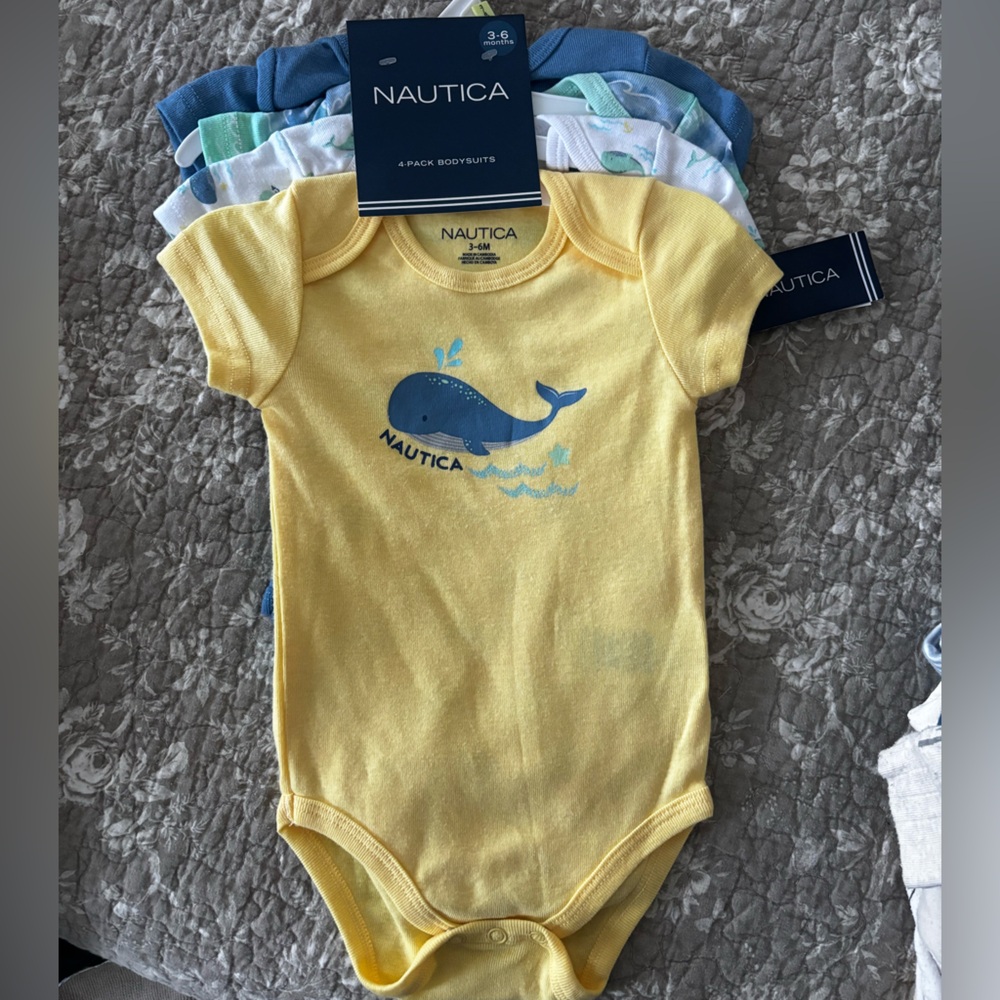 Nautica 4 pack Ocean Motif Bodysuit